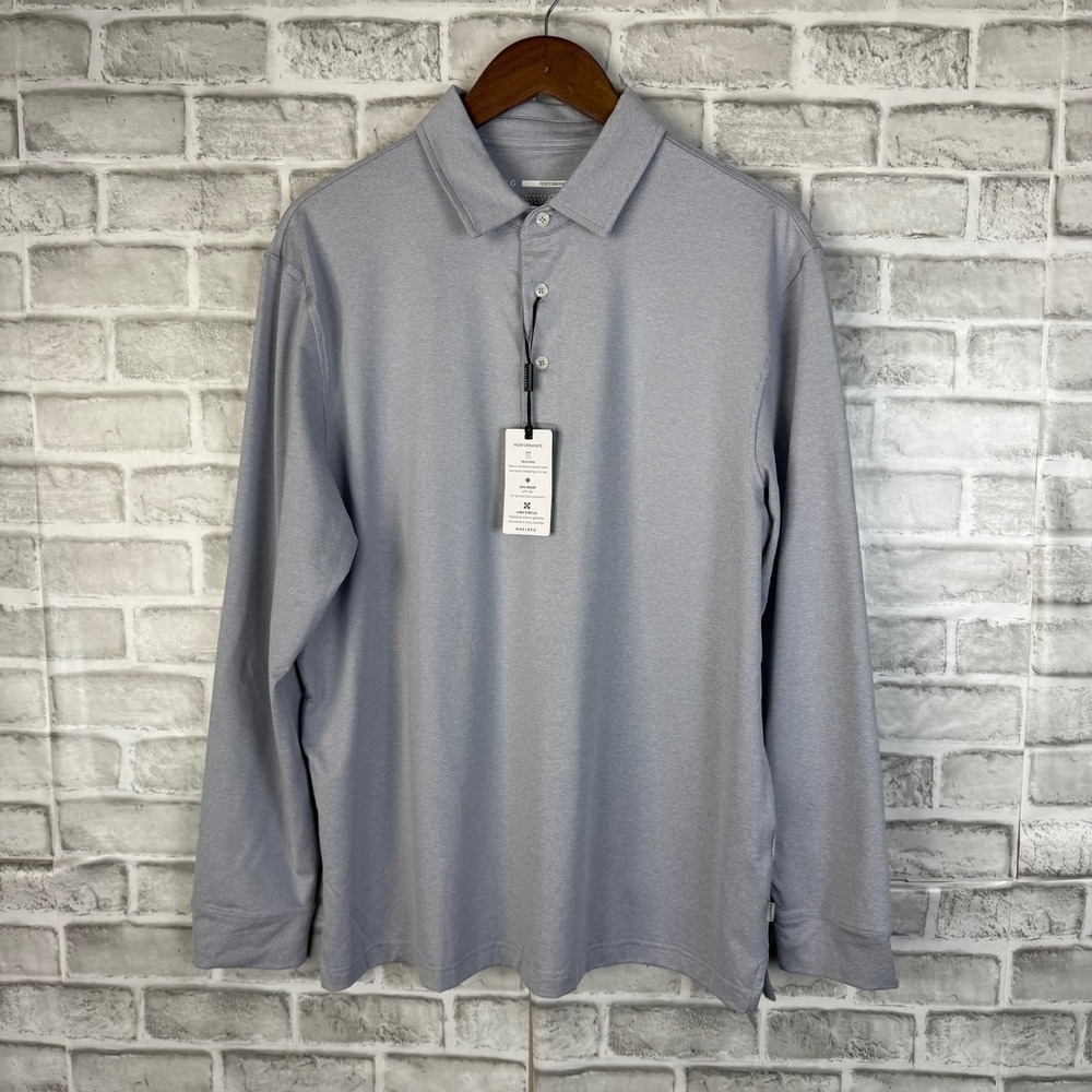 Maelreg Mens Performance Long Sleeve Polo Faded Denim Heather MGPL010 L NEW